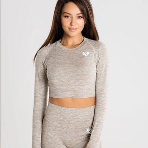 Brown Grey Marl Move Seamless Long Sleeve Crop Top